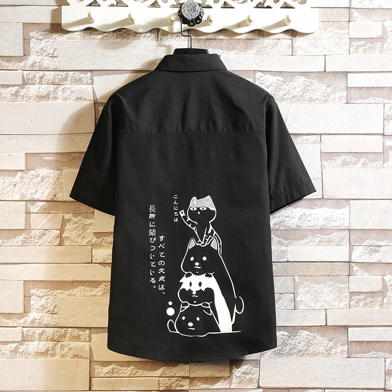 图案已注册大码印花风衬衫男新款青年短袖衬衫5030/D7082p27，男装T恤，电商A012