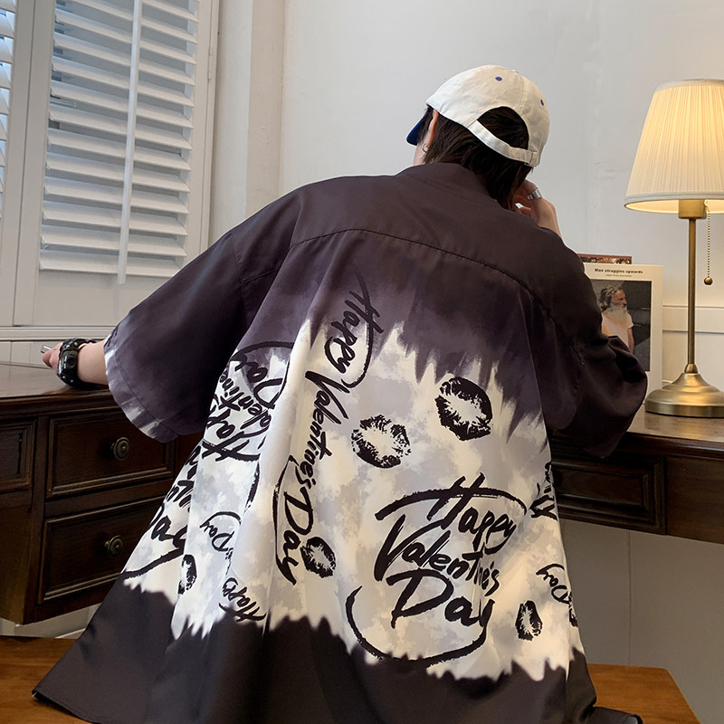 大码外套青年衬衣休闲宽松短袖印花流行衬衫男A011-2/8603p40,男装T恤,电商A012