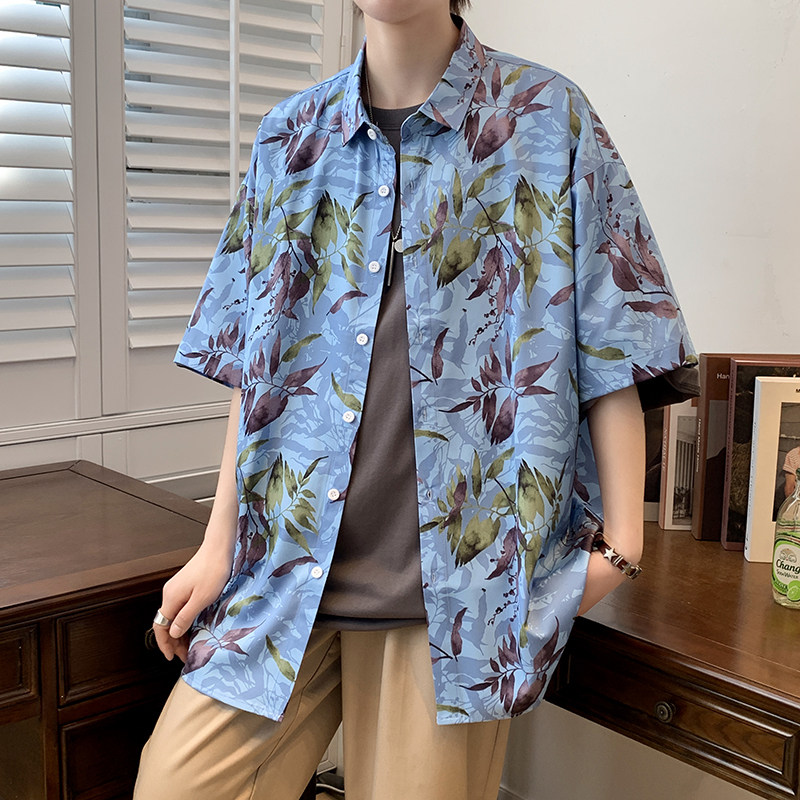 大码外套青年衬衣休闲宽松短袖印花流行衬衫男A011-2/8605p40,男装T恤,电商A012