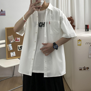 港风风休闲男新款青年百搭时尚短袖衬衫/ D7080p22图片