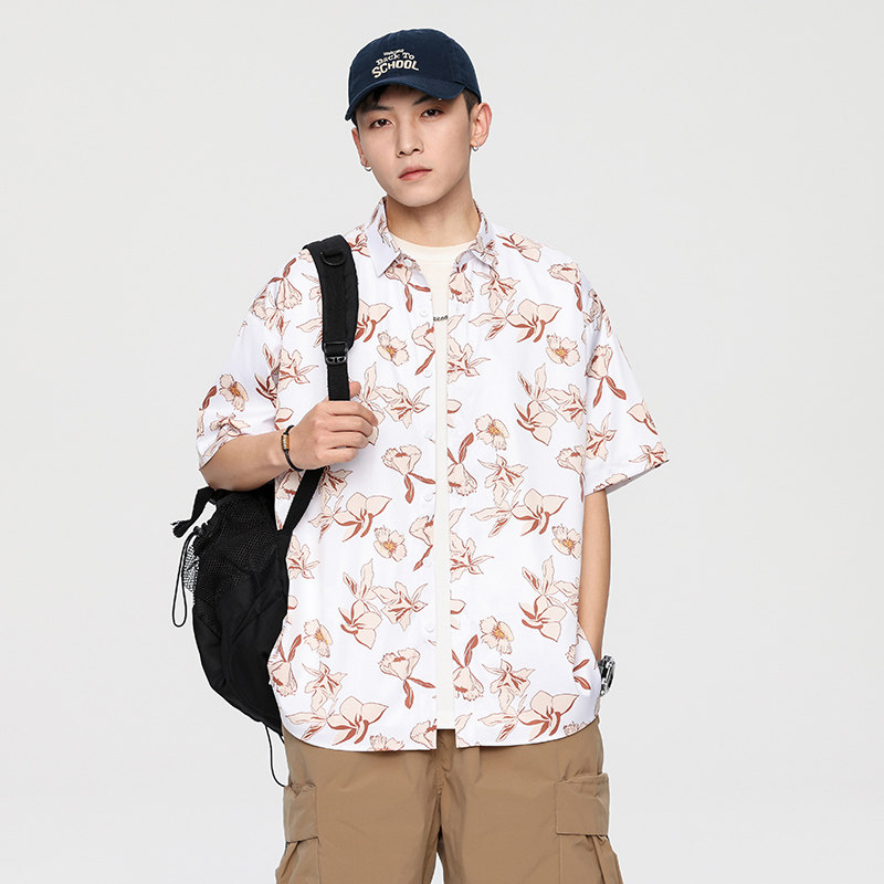 精品大码年轻外套青年衬衣休闲宽松短袖印花流行衬衫男A011-2/p40图片