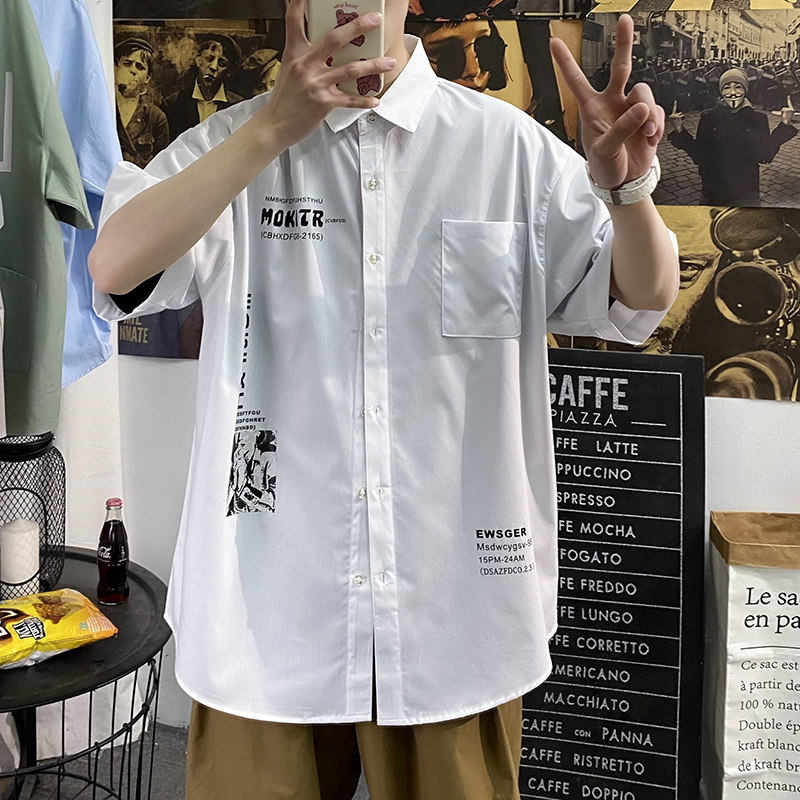 2021大码印花风衬衫男春夏新款青年短袖衬衫QT5030/D7055,男装衬衫,电商A012
