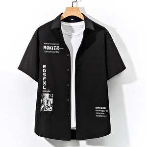 大码印花风衬衫男春夏新款青年短袖衬衫 /D7055p35，男装T恤，电商A012