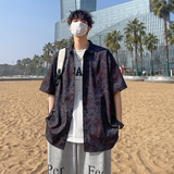 花衬衫男短袖夏季痞帅休闲上衣服外套翻领大码衬衣A011-2/P45，男装T恤，电商A012