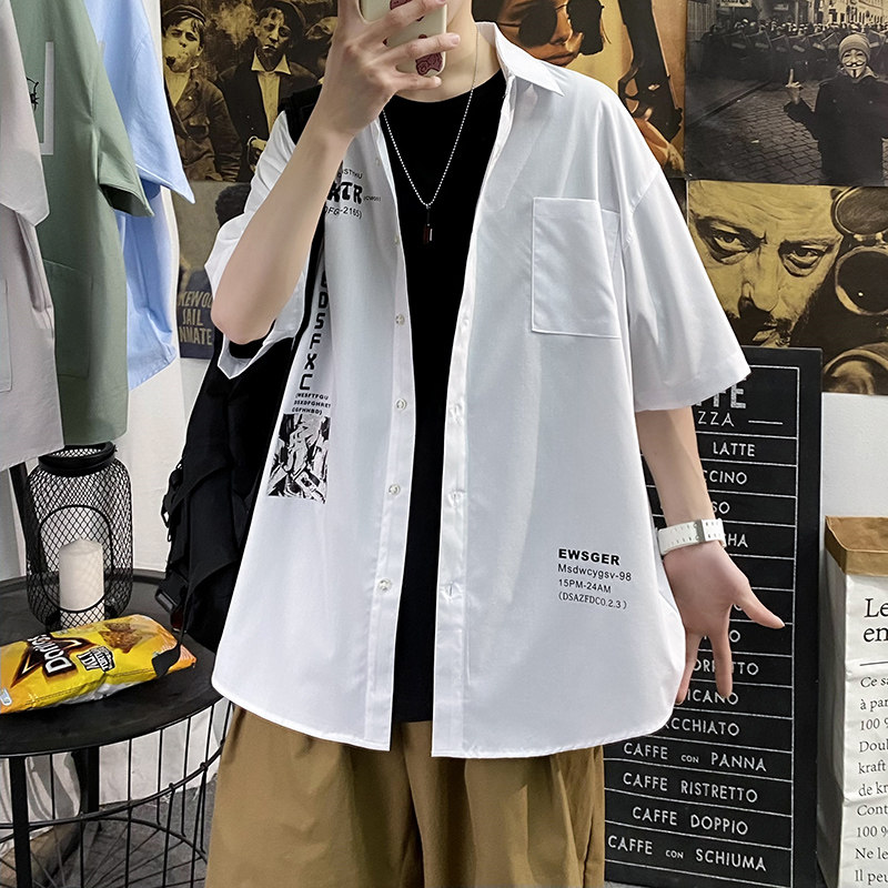 港风大码印花风潮男春夏新款青年短袖衬衫QT5030/D7055p35,男装T恤,电商A012