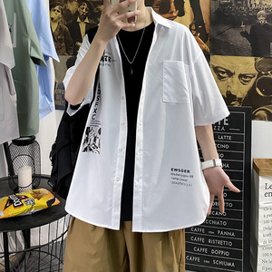 港风大码印花风潮男春夏新款青年短袖衬衫QT5030/ D7055p35图片