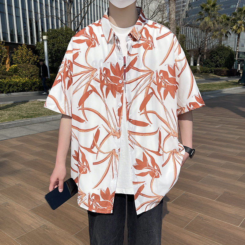 已注册花衬衫大码男短袖夏季痞帅休闲上衣服外套翻领衬衣A012/P35,男装T恤,电商A012