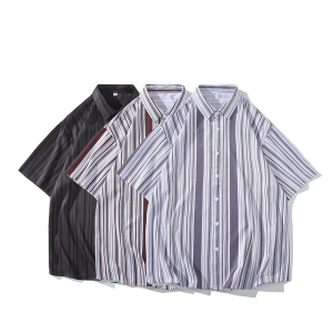 花衬衫男短袖白底条纹休闲上衣服外套翻领大码衬衣A011-2/8663P45图片