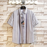 花衬衫男短袖夏季条纹休闲上衣服外套翻领大码衬衣A011-2/8663P45，男装T恤，电商A012