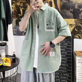 2021全棉沙洗大码印花中国风男夏青年短袖衬衫QT5030/D7061p40，男装衬衫，电商A012