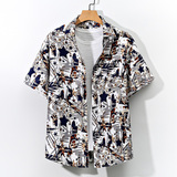 宽松休闲大码印花风男春夏短袖衬衫/D7096p30，男装T恤，电商A012