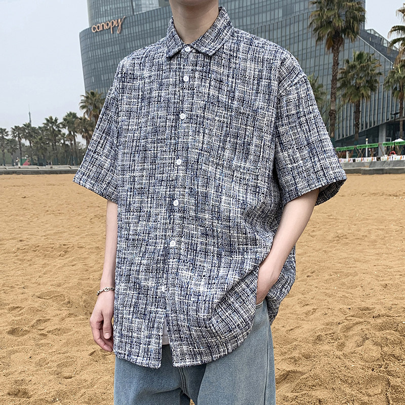 小香风男短袖夏季休闲港风上衣外套痞帅大码衬衫A011-2/8661P55,男装T恤,电商A012