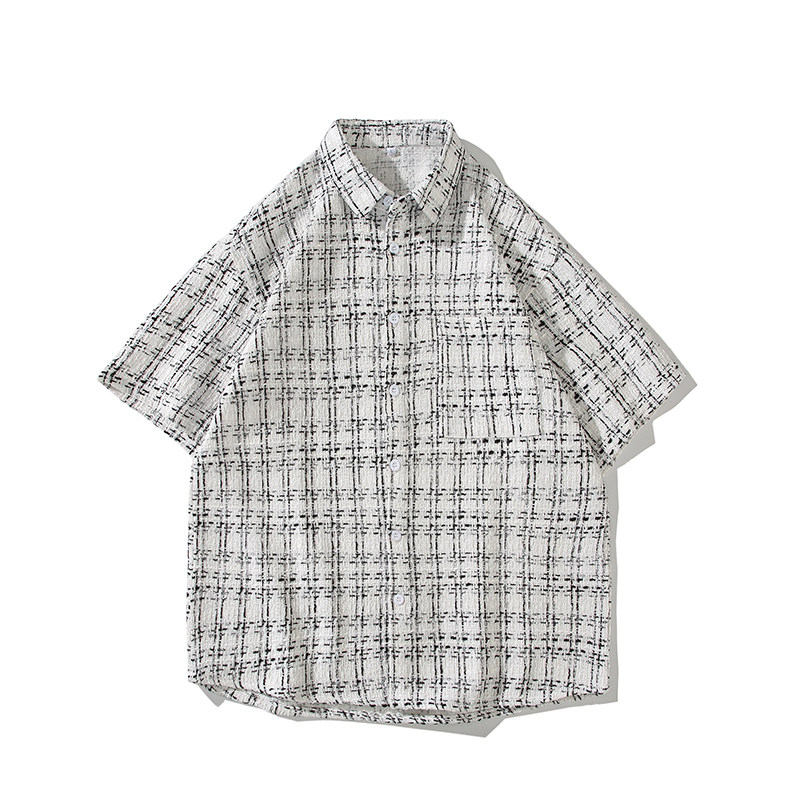 青年外套条纹衬衣休闲宽松短袖小香风流行衬衫男A011-2/8611p40,男装T恤,电商A012