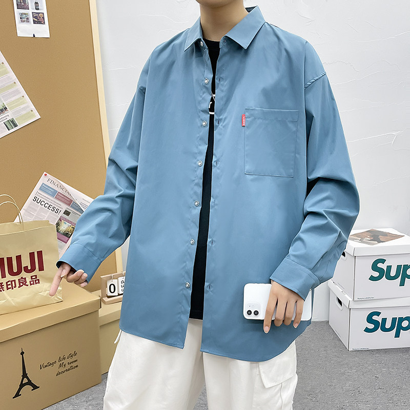 秋季ins青少年休闲长袖宽松外套大码印花衬衫T恤衬衣/2280P30，男装T恤，电商A012