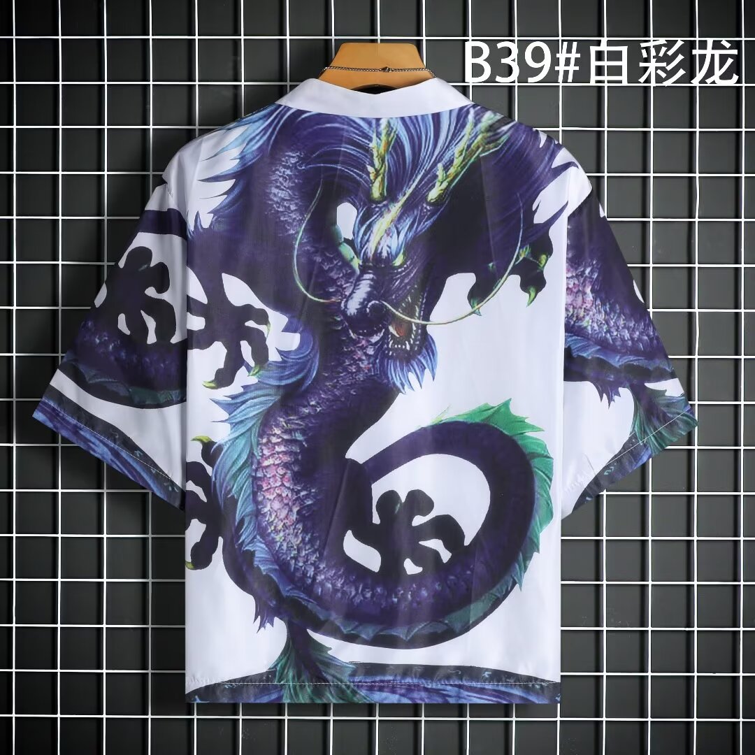 男道袍龙袍和服2025新款浮世绘仙鹤宽松潮流七分袖开衫衬衣薄外套