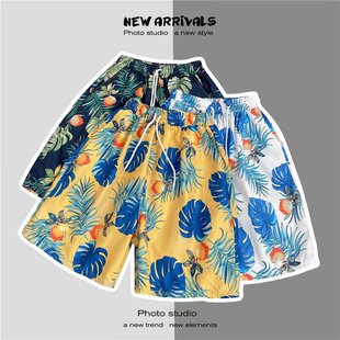 夏季花短裤男宽松大码夏威夷沙滩裤大裤衩青年潮牌外穿情侣五分裤