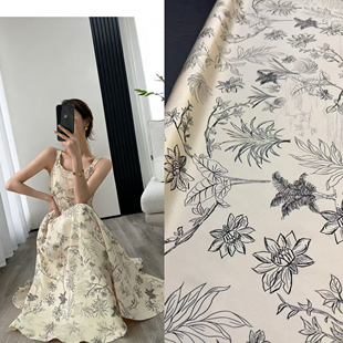 连衣裙衬衫 一川兰草 1.4门幅 真丝弹力螺纹印花面料 布料 春夏新款