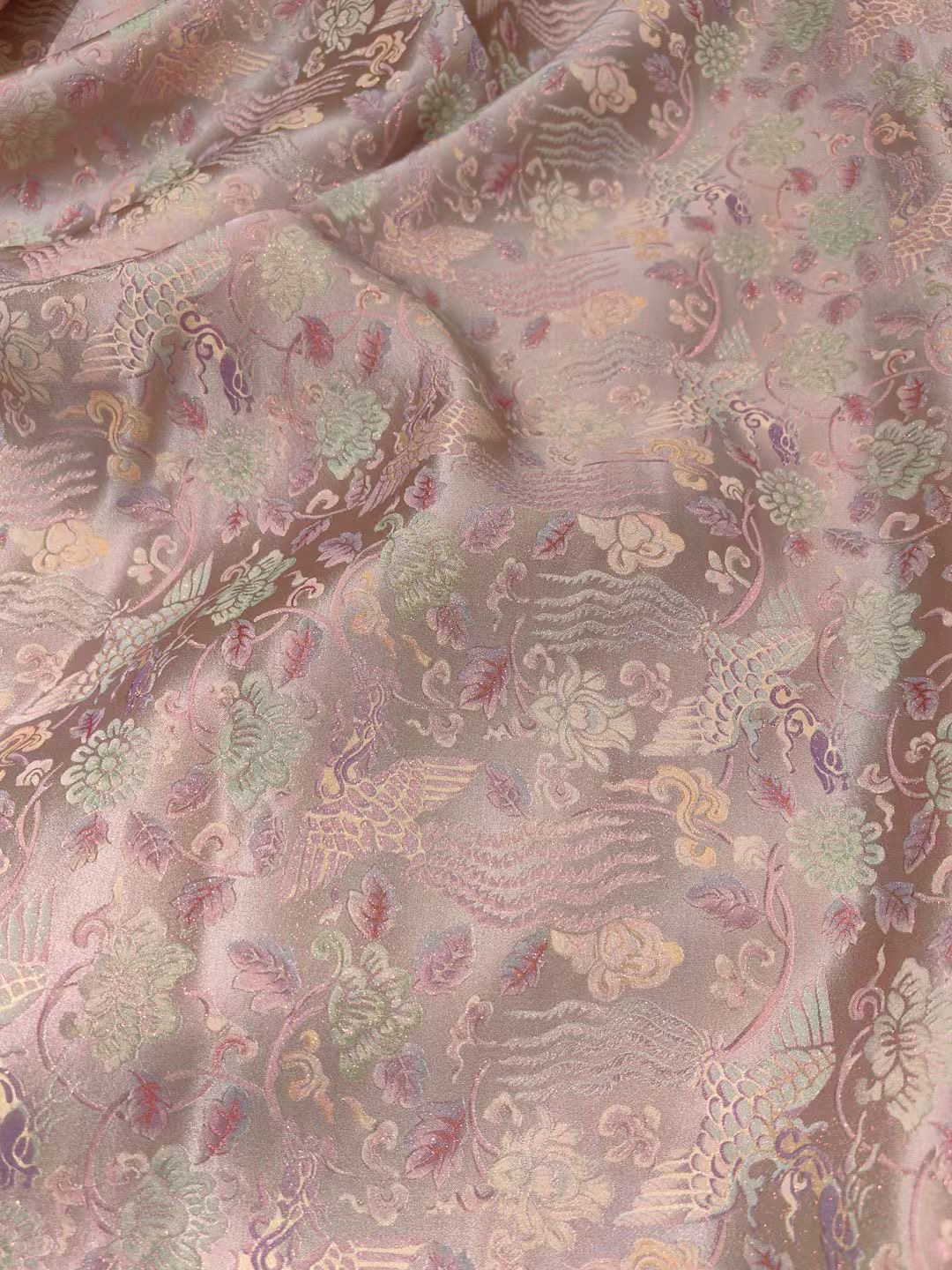 凤穿牡丹 真丝织金提花印花面料 140门幅 新中式服装旗袍汉服布料
