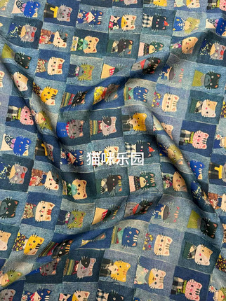 猫咪乐园｜百分百桑蚕丝红云纱花罗 童装卡通亲子服装高定布料