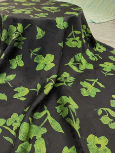 黑底绿花 100桑蚕丝红云纱透孔花罗 旗袍背心裙衬衫服装真丝布料