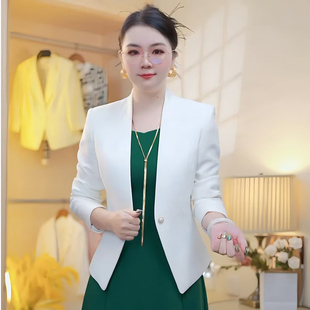 高级感气质长袖西装外套女2025秋季新款修身白色短款小西服连衣裙