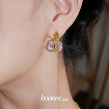 Boonee alus立体缠绕金属绳结宝石耳环女独特夸张高级清冷感耳钉
