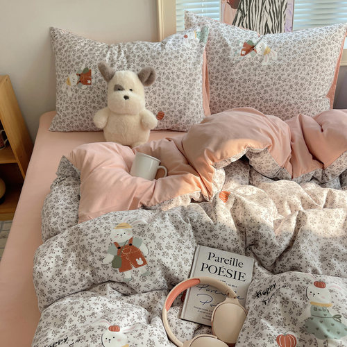 卡通少女心碎花水洗棉四件套