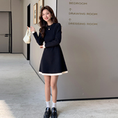 秋冬连衣裙女内搭打底裙收腰小个子a字裙半高领毛衣裙显瘦针织裙