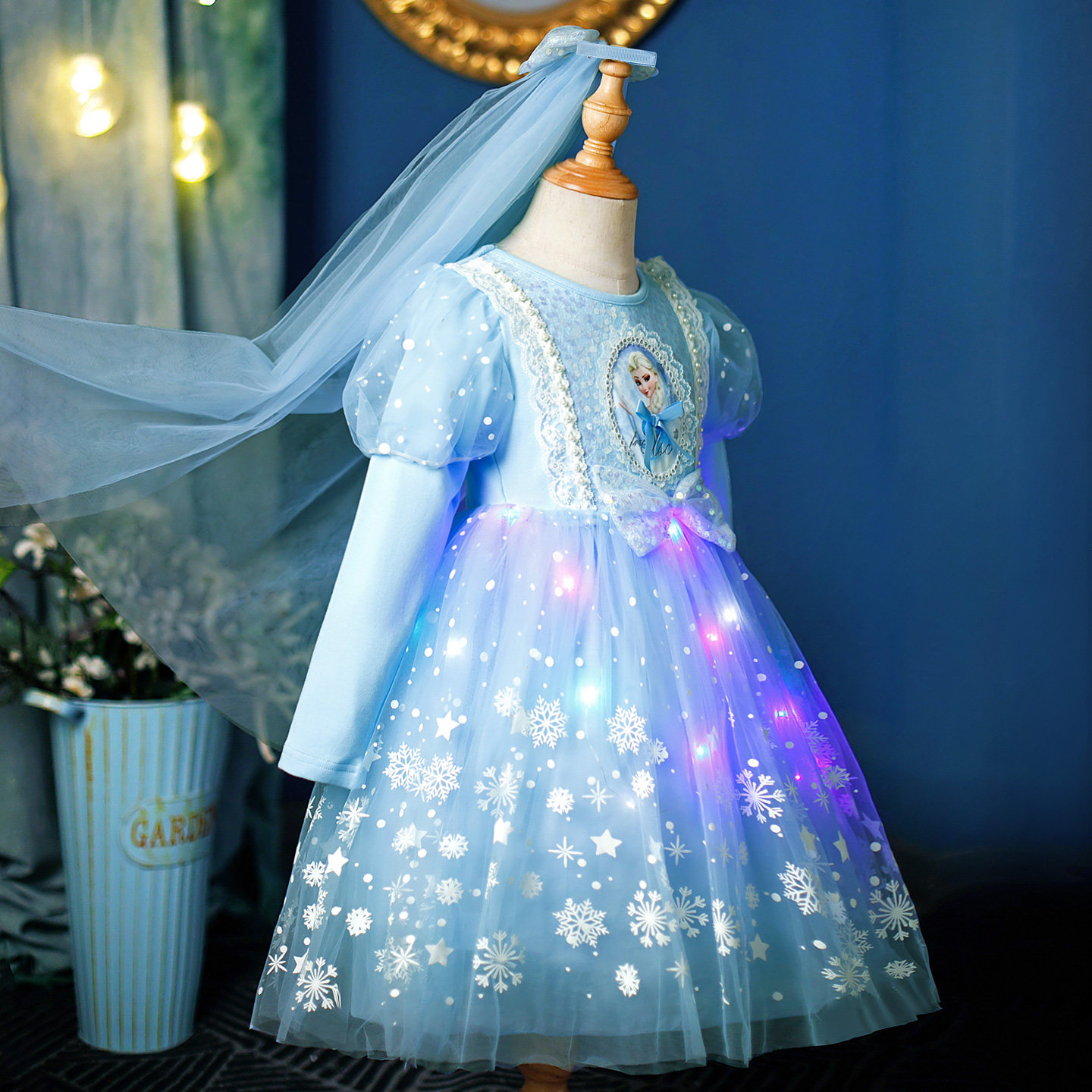 小女孩爱莎公主裙子春秋季2026新款儿童长袖女童艾莎纯棉连衣裙春