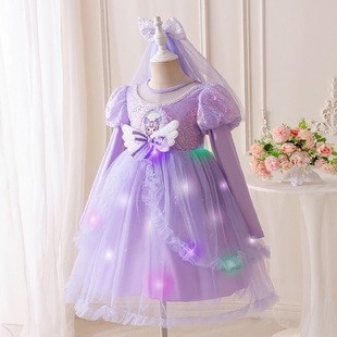 儿童美乐蒂发光裙子艾莎春秋款 女宝宝爱莎公主裙女童库洛米连衣裙