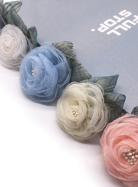 简约现代白色网纱花朵窗帘装饰别针韩版胸花饰品窗帘小饰品点缀