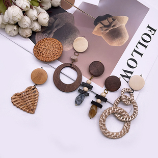 波西米亚风复古几何镂空木质手工饰品窗帘装饰别针配饰窗饰点缀