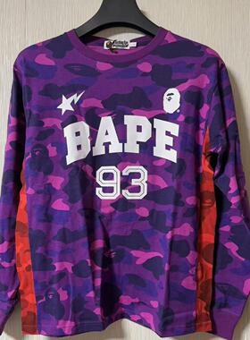 BAPE 紫色 迷彩 长袖 t恤 纯棉 经典设计 日版 l码001ltb80108x