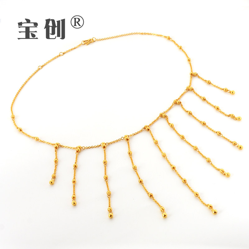 黄金满天星圆珠流苏项链足金999颈链转运珠金豆豆圆珠锁骨链送礼