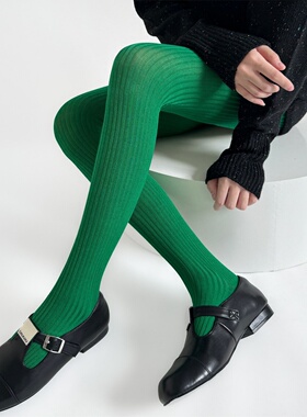 秋冬竖条纹显瘦打底袜丝光棉miu系ins穿搭安哥拉红圣诞绿色连裤袜