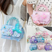 生日礼物儿童斜挎包小女孩爱莎公主手提包美人鱼时尚 洋气珍珠包包