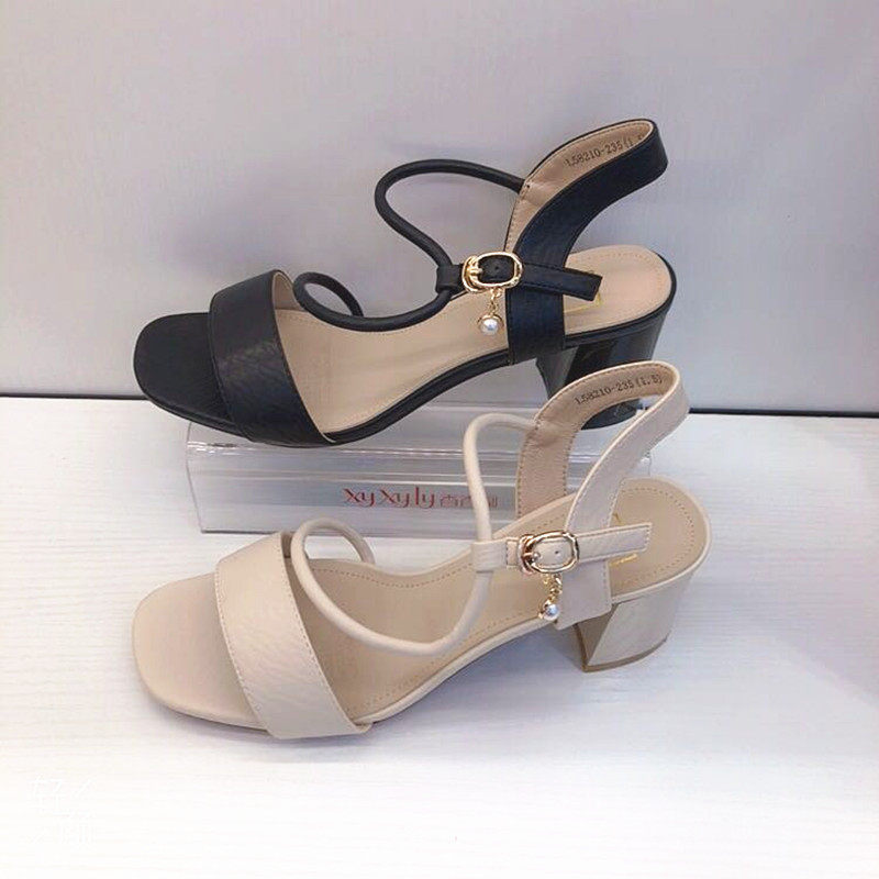 香香莉凉鞋2020夏季新款粗跟露趾侧空简单大方时尚高跟女鞋l58210