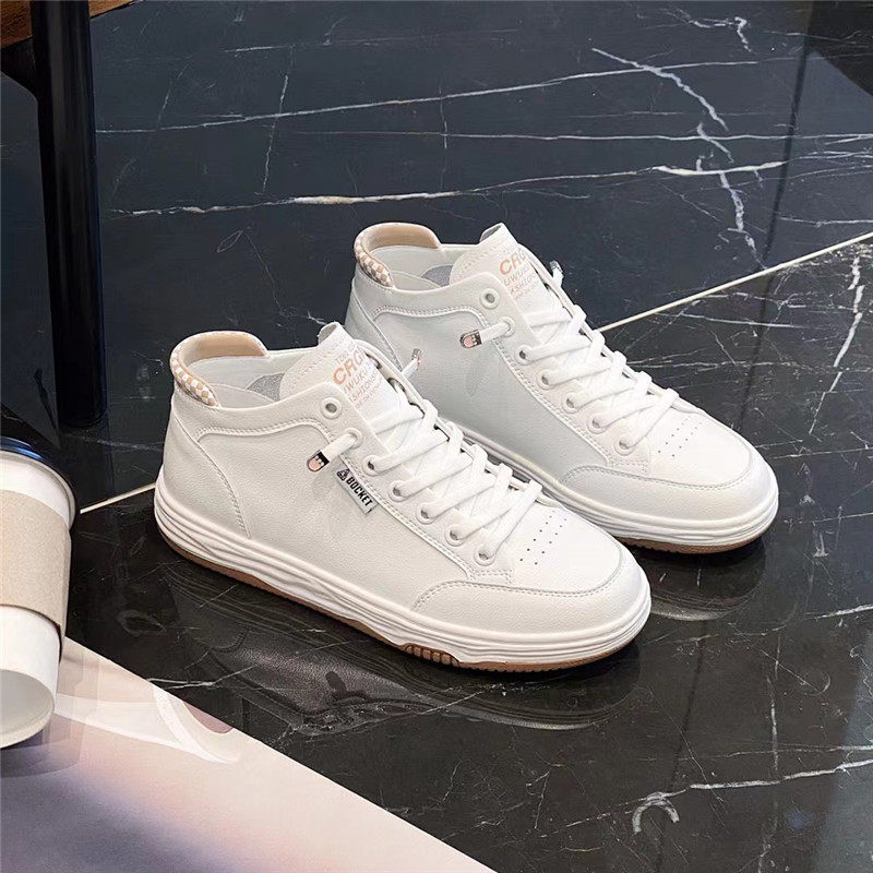 名典女鞋2022春季新款休闲高帮女鞋舒适软皮平跟小白鞋2222111