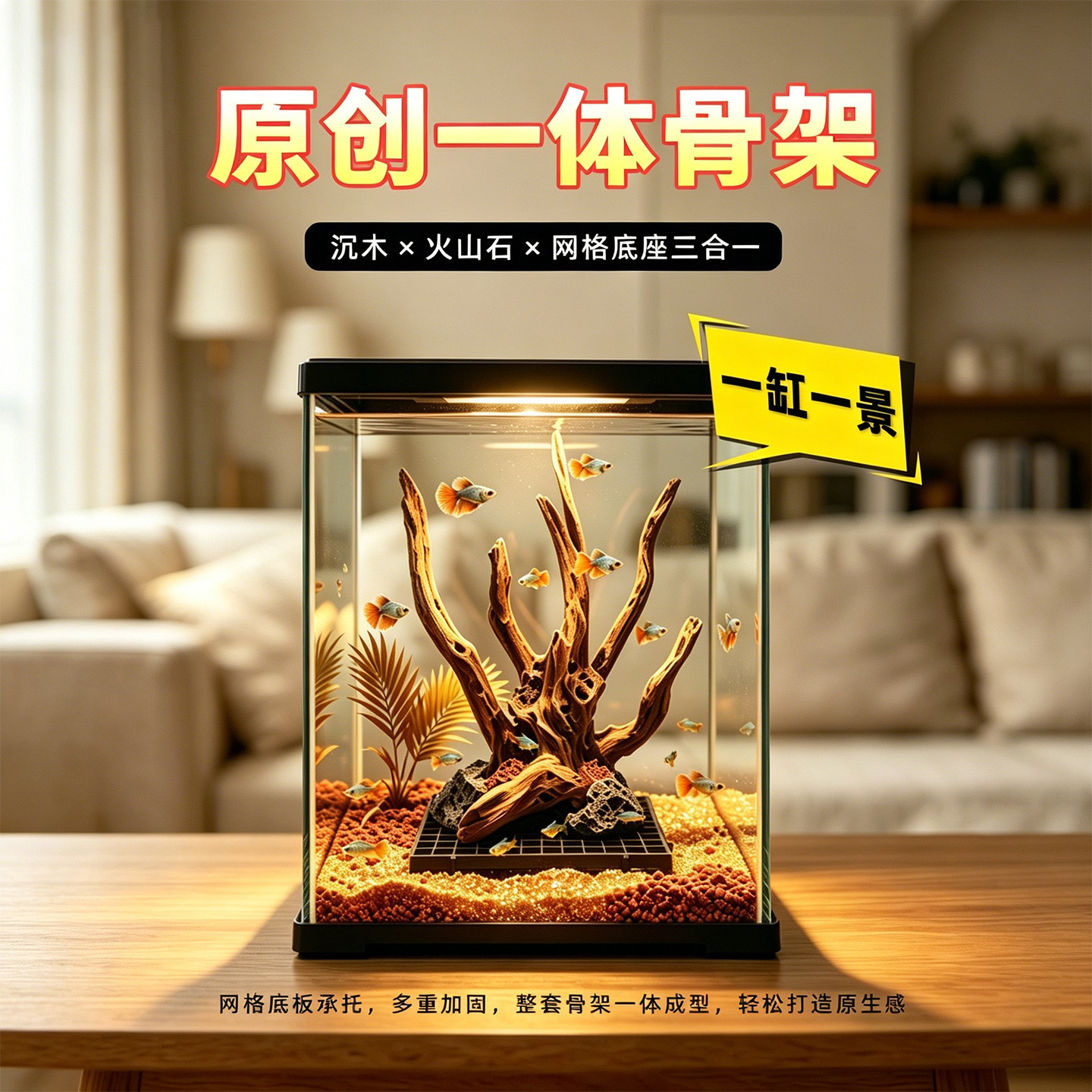 鱼缸造景沉木骨架一体成型摆件紫柚木南美缸懒人开缸天然装饰素材图片