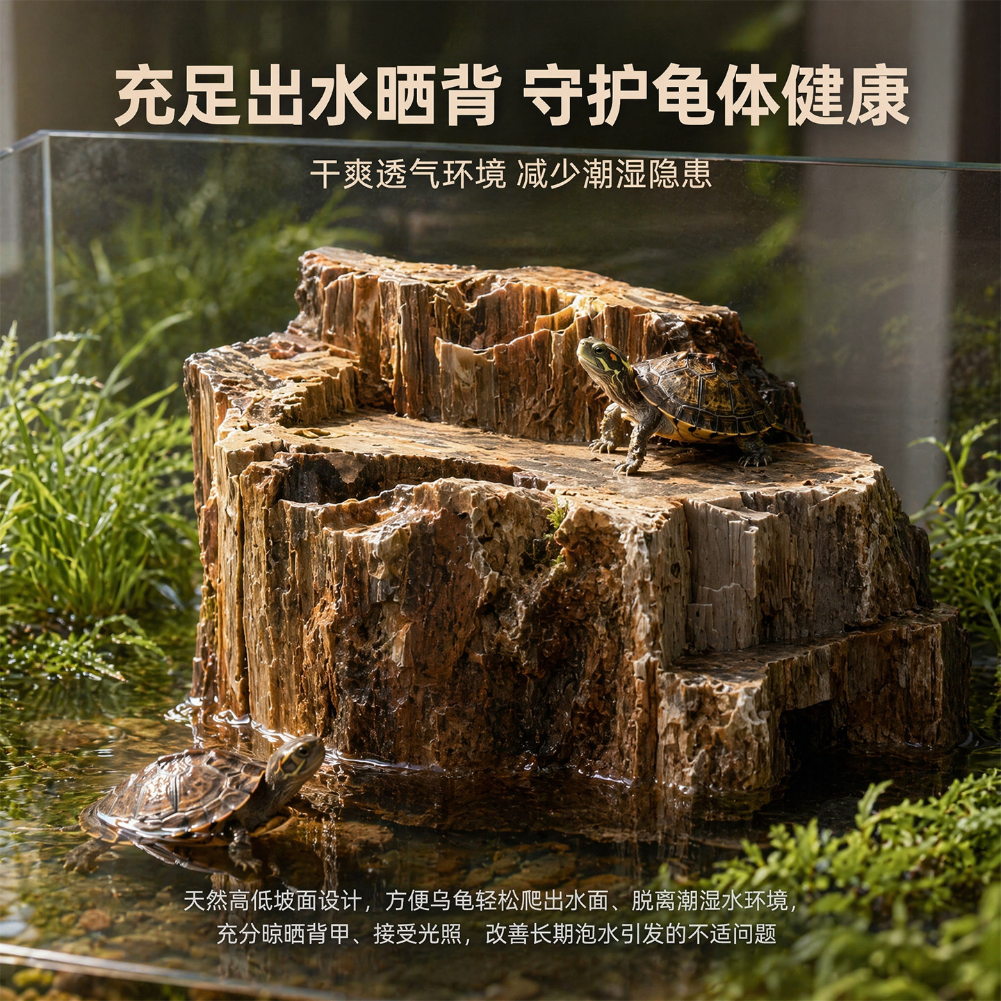原生态木化石乌龟爬坡晒台爬宠箱造景替代浮岛晒背石台养龟造景石