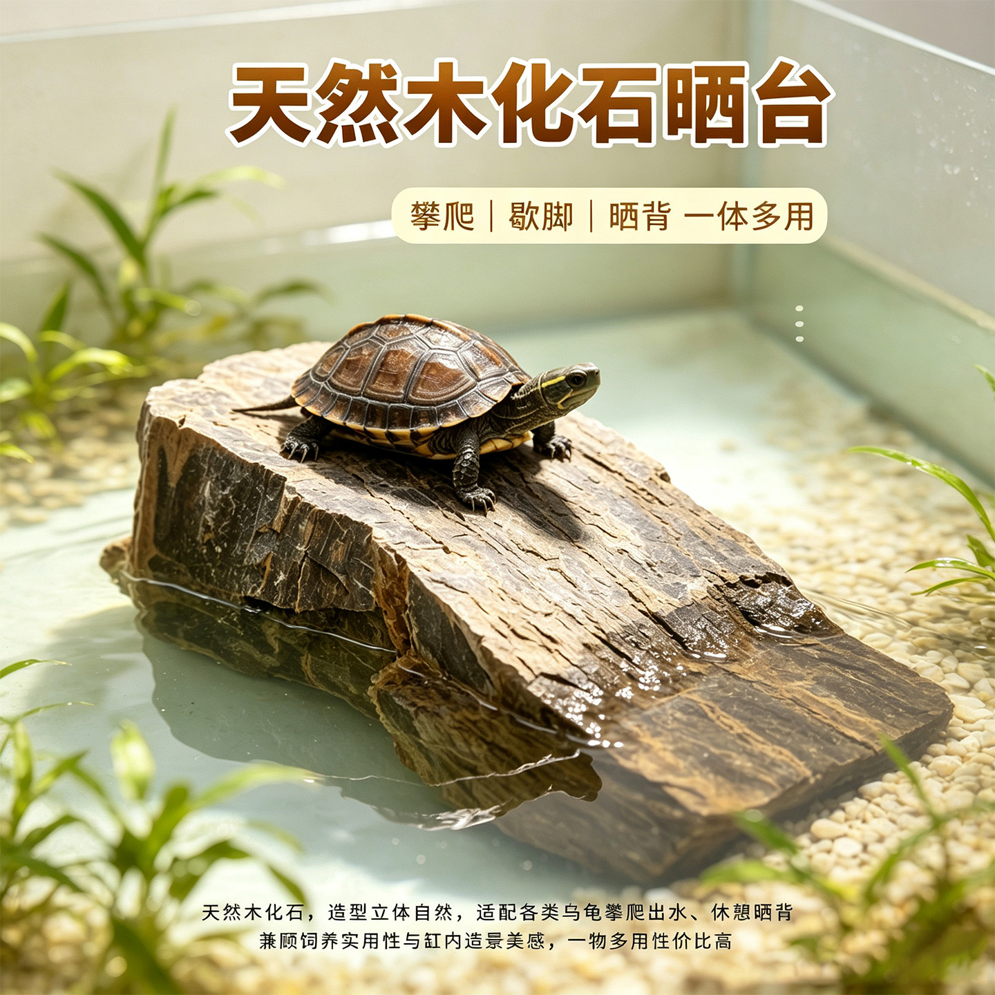 乌龟晒台石料天然木化石深水龟晒背爬台硅化木原石鱼缸造景石头图片
