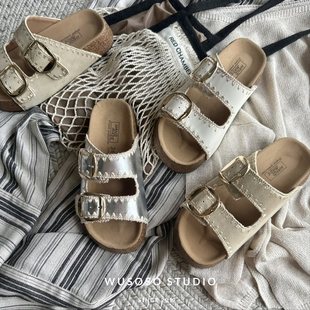 拖鞋 外穿增高带凉拖鞋 松糕鞋 女厚底沙滩休闲夏季 一字2025勃肯 新款