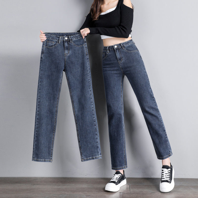 蓝灰色直筒裤女妈妈裤子