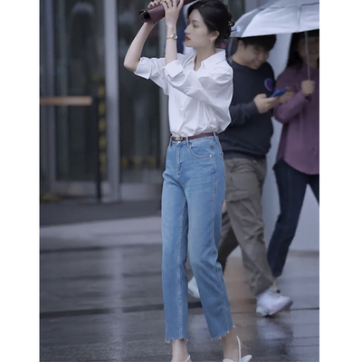 直筒裤女夏季薄款高腰显瘦牛仔裤