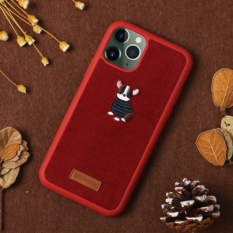 DESIGN SKIN适用iPhone11promax手机壳立体刺绣必比熊可爱苹果x法斗iPhone8plus红色新年7
