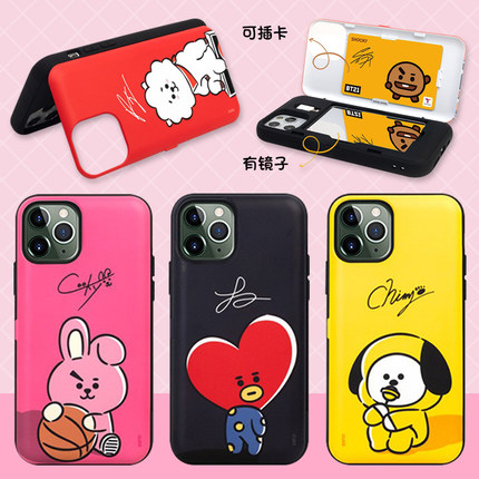 BT21插卡iphone11promax手机壳BTS支架苹果11防弹少年团可爱放卡