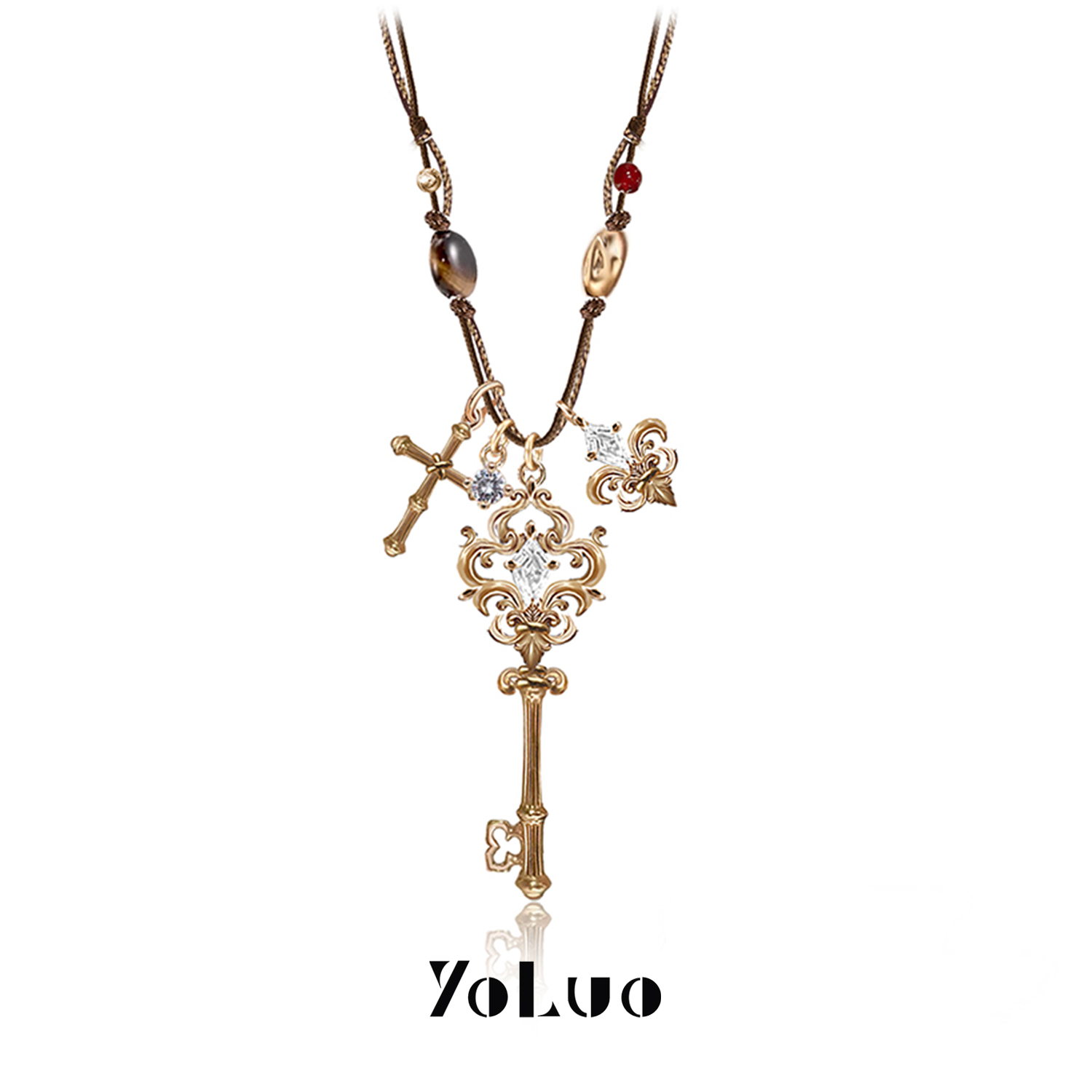 高级感复古钥匙十字吊坠项链个性
