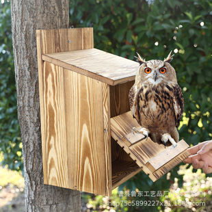 跨境户外鸟窝树上悬挂式木制猫头鹰矩形小房子家居花园装饰鸟窝