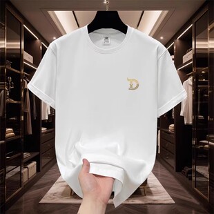 香港正品潮牌夏季黄色D字母简约半袖男款纯棉重磅宽松圆领短袖T恤