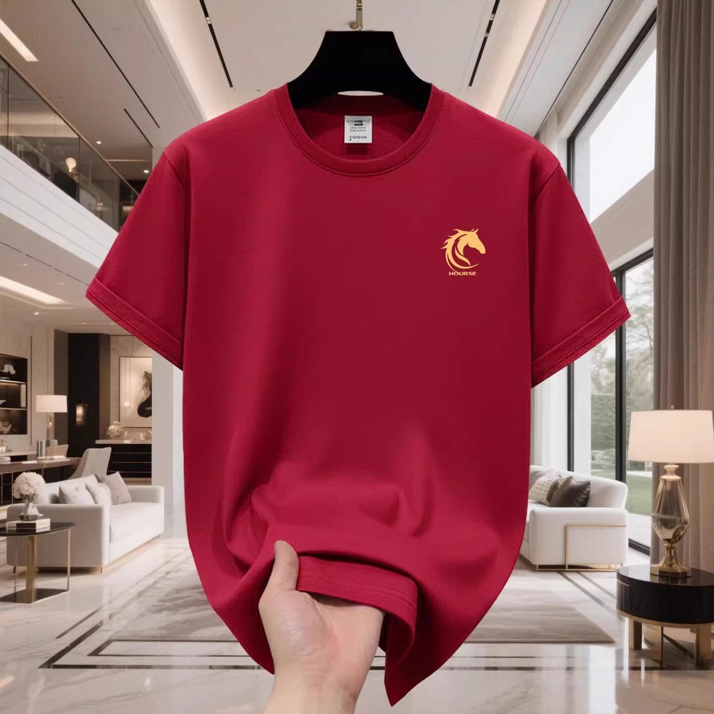 香港正品潮牌马年本命年酒红色黄色马头半袖男女纯棉宽松短袖T恤
